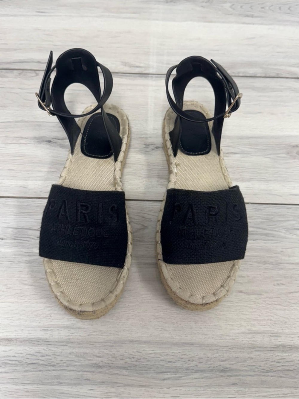 H&M Black and Cream Espadrille Sandals with Ankle Strap
